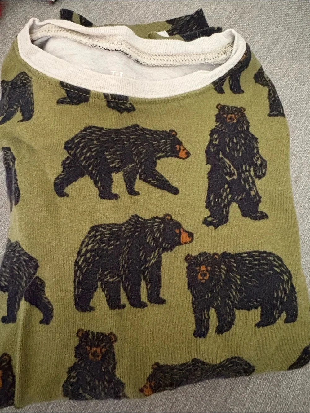 Hatley Kids Olive Green Bear Print Pajama Set Size 7